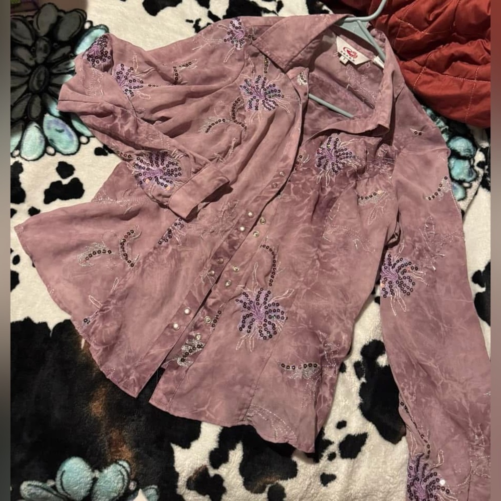 Roper Women's mesh light purple pearl snap size small